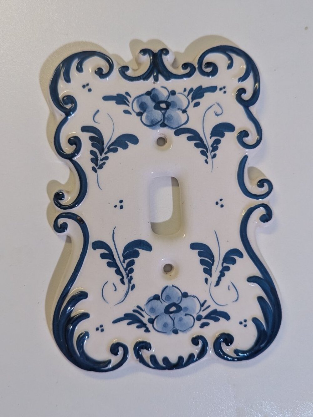 Vintage Ceramic Single Toggle Light Switch Plate Cover Delft Blue Hand-Painted